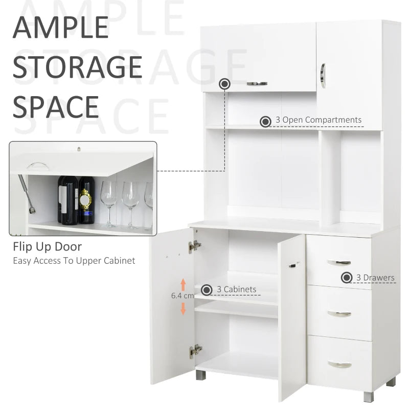 Freestanding Kitchen Storage Unit w/ Cupboard Open Compartments - White