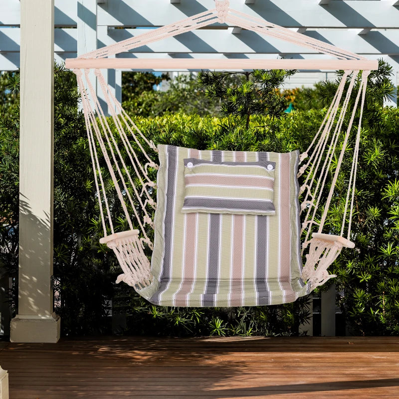Outsunny hanging hammock chair with bright floral design, safe rope frame, and pillow top, measuring 100x106cm.