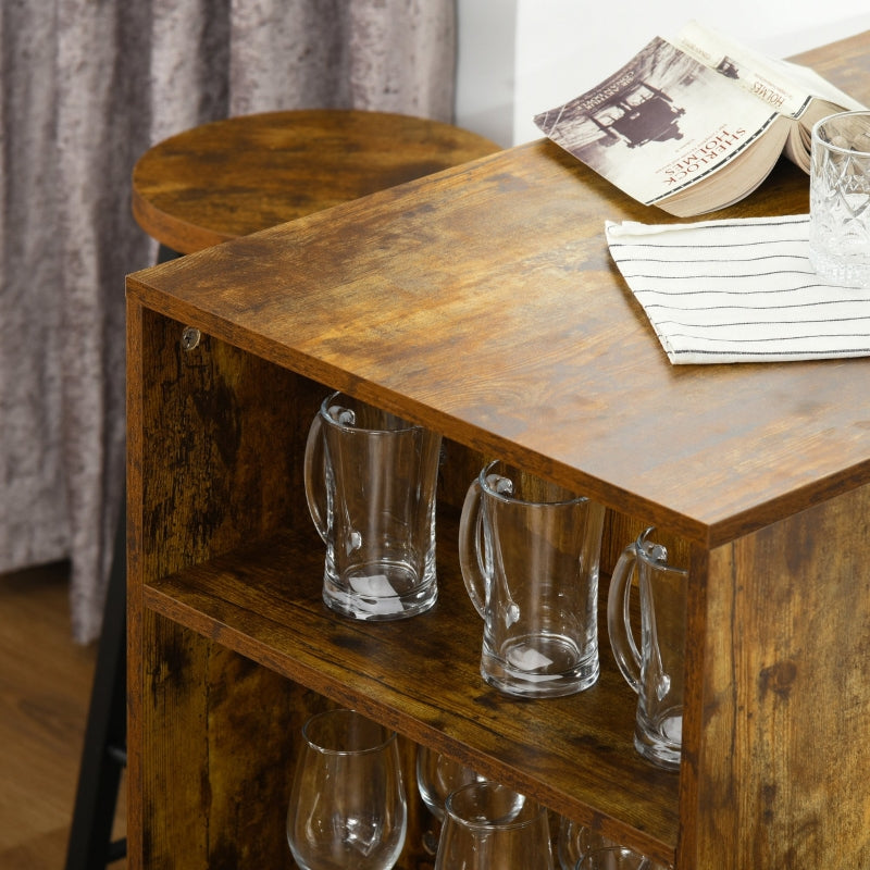 Industrial style HOMCOM bar table set with two stools and a storage shelf, showcasing a modern design and sturdy construction.