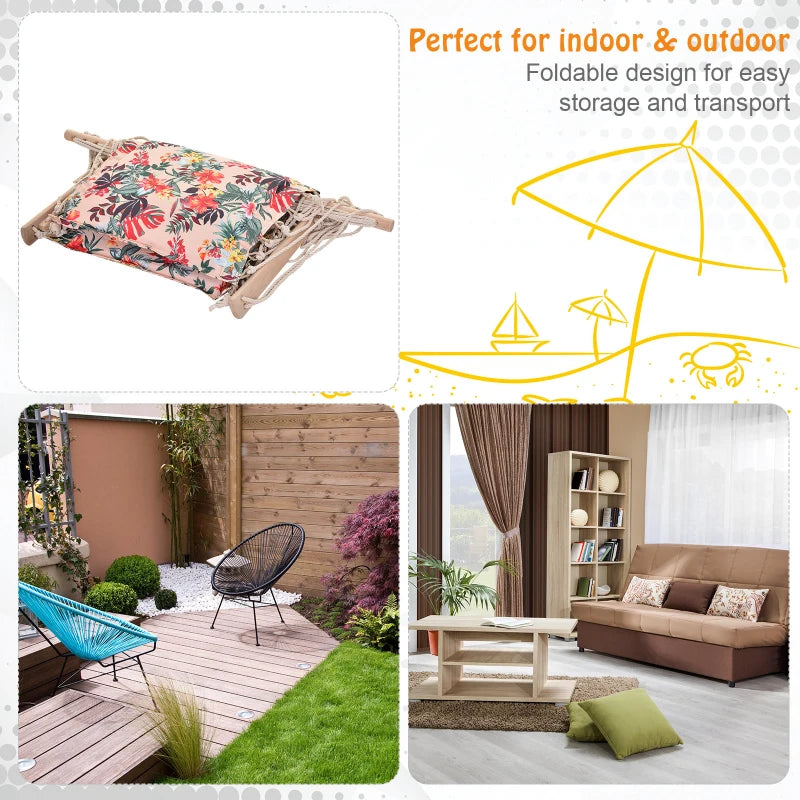 Outsunny hanging hammock chair with bright floral design, safe rope frame, and pillow top, measuring 100x106cm.