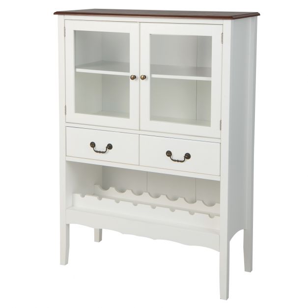 Wooden Kitchen Sideboard with Wine Rack 2 Glass Doors and Drawers