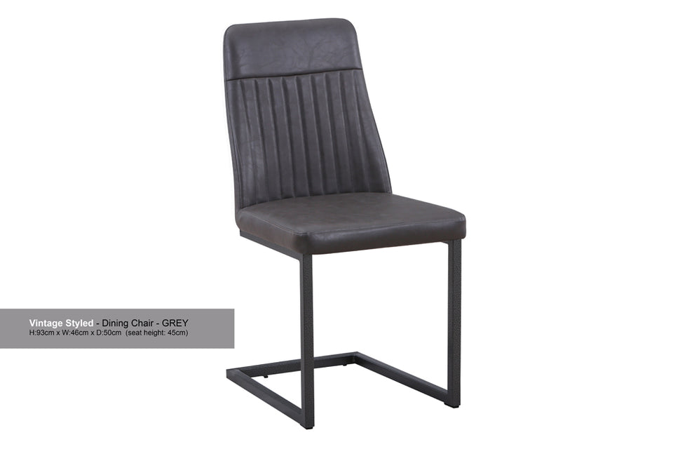 Vintage Grey Leather Dining Chair (Pack of Two) - Lavish Kitchen Isle
