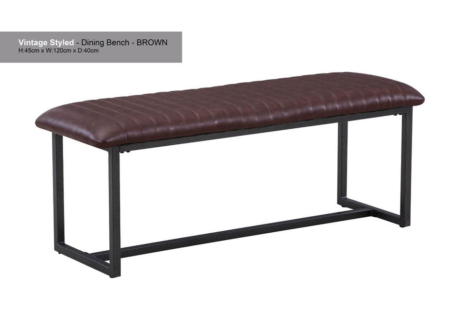 Vintage Brown Leather Dining Bench