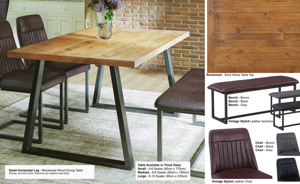 Urban Elegance - Reclaimed Dining Table (Horizontal Leg)