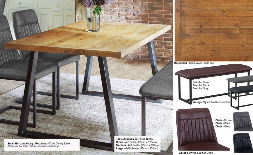 Urban Elegance - Reclaimed Dining Table (Horizontal Leg)