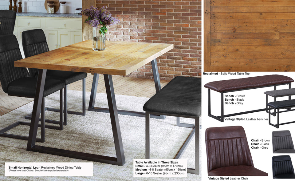 Urban Elegance - Reclaimed Dining Table (Horizontal Leg)
