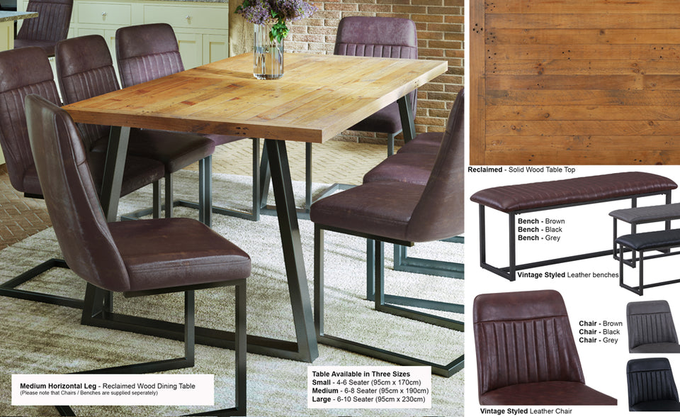 Urban Elegance - Reclaimed Dining Table (Horizontal Leg)