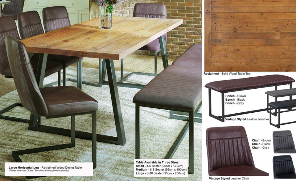 Urban Elegance - Reclaimed Dining Table (Horizontal Leg)