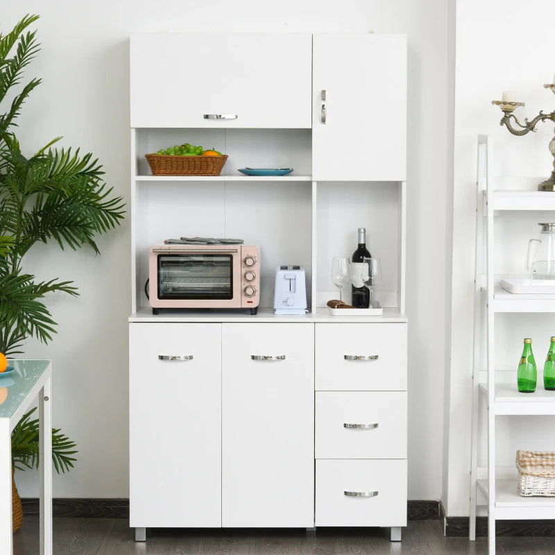Freestanding Kitchen Storage Unit w/ Cupboard Open Compartments - White