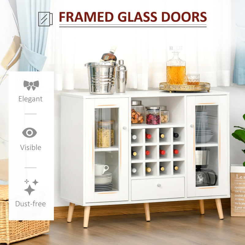 Modern Sideboard Cabinet Kitchen Cupboard with Glass Doors, Drawer & Wine Rack