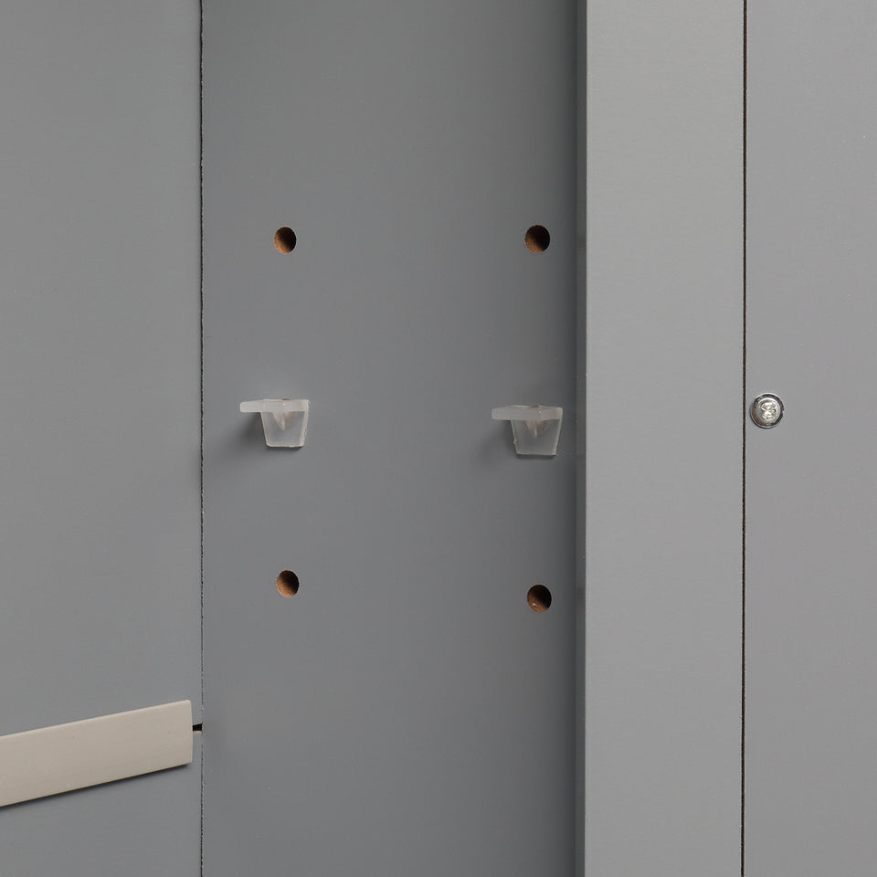 2 Mirror Door 1 Storage Layer MDF Spray Paint Bathroom Wall Cabinet Grey