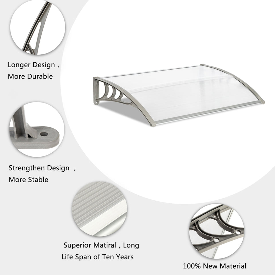 Household Application Door & Window Rain Cover Eaves Canopy White & Grey Bracket- HT-120 x 80