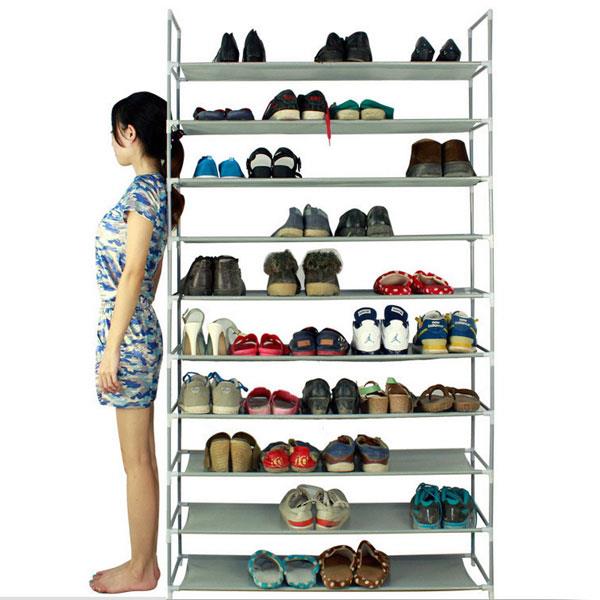 100cm Ultra Large Capacity 10 Layers Non-woven Fabrics & Steel Shoe Rack Grey