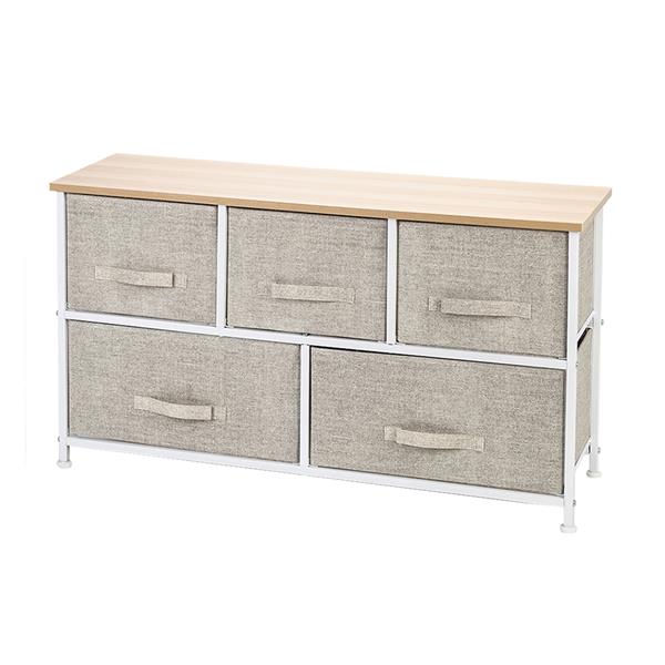 2-Tier Wide Closet Dresser With 5 Easy Pull Fabric Drawers And Metal Frame