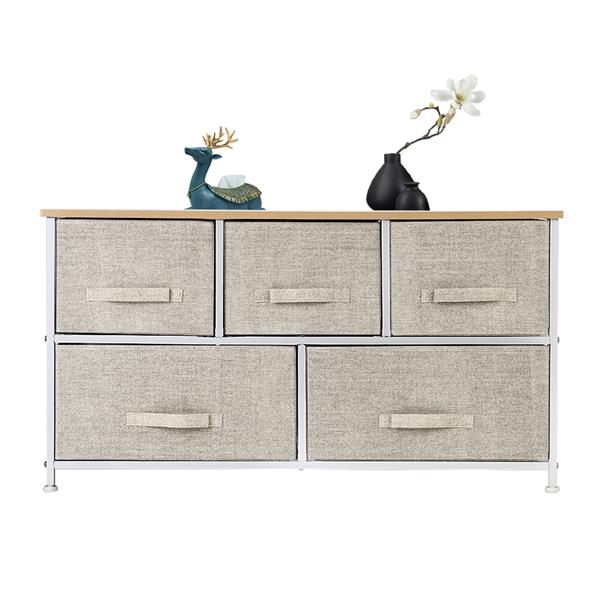 2-Tier Wide Closet Dresser With 5 Easy Pull Fabric Drawers And Metal Frame
