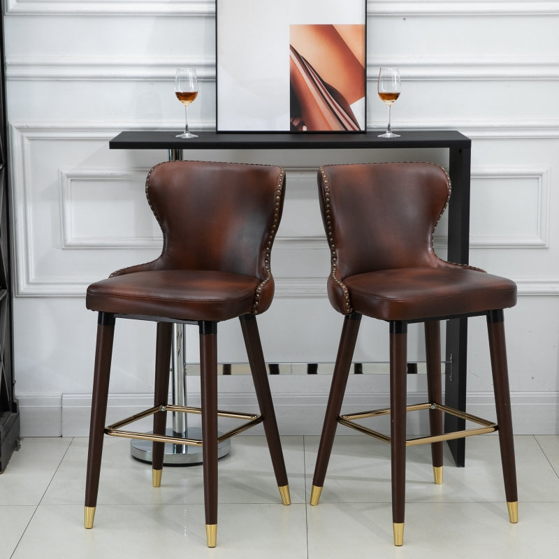 Set of 2 PU Leather Vintage Counter-Height Bar Chair