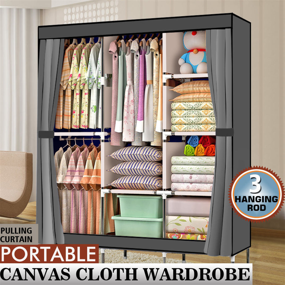 71" Portable Closet Wardrobe Clothes Rack Storage Organizer with Shelf Grey