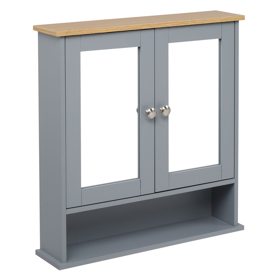 2 Mirror Door 1 Storage Layer MDF Spray Paint Bathroom Wall Cabinet Grey