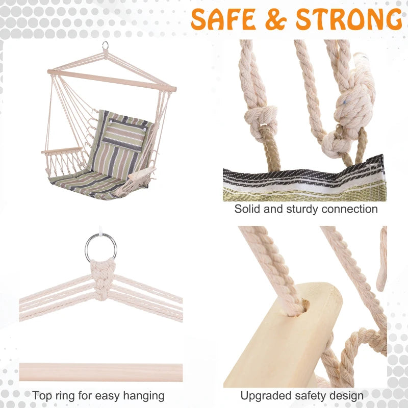Outsunny bright floral hanging hammock chair with safe rope frame and pillow, measuring 100x106cm.