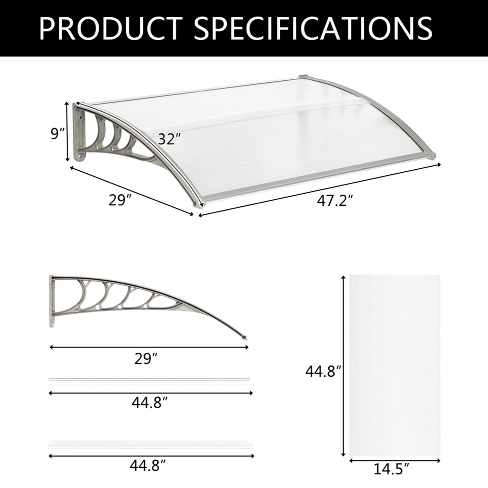 Household Application Door & Window Rain Cover Eaves Canopy White & Grey Bracket- HT-120 x 80