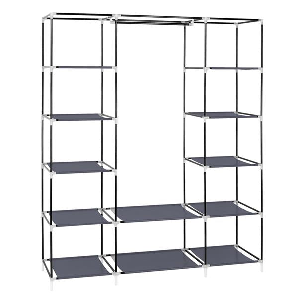 69" Portable Clothes Closet Wardrobe Storage Organizer with Non-Woven Fabric Grey