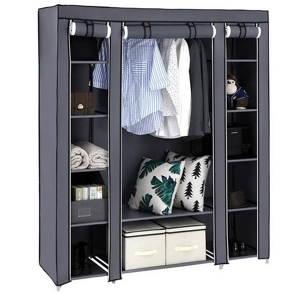 69" Portable Clothes Closet Wardrobe Storage Organizer with Non-Woven Fabric Grey