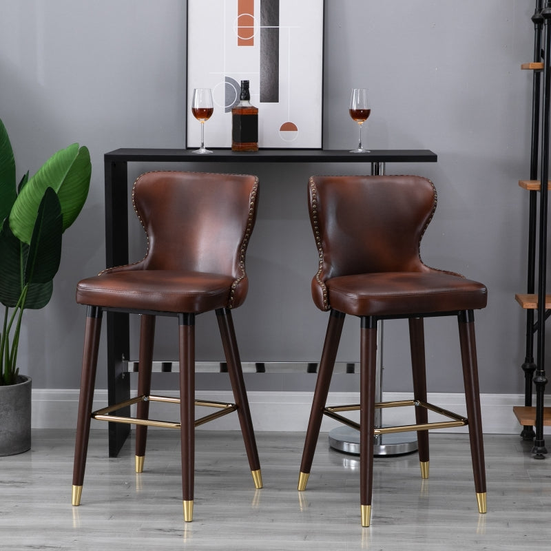 Set of 2 PU Leather Vintage Counter-Height Bar Chair