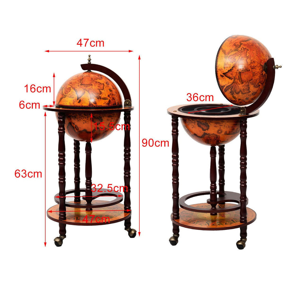 Italian Styled, Globe Drinks Cabinet with Wheels-COSTWAY