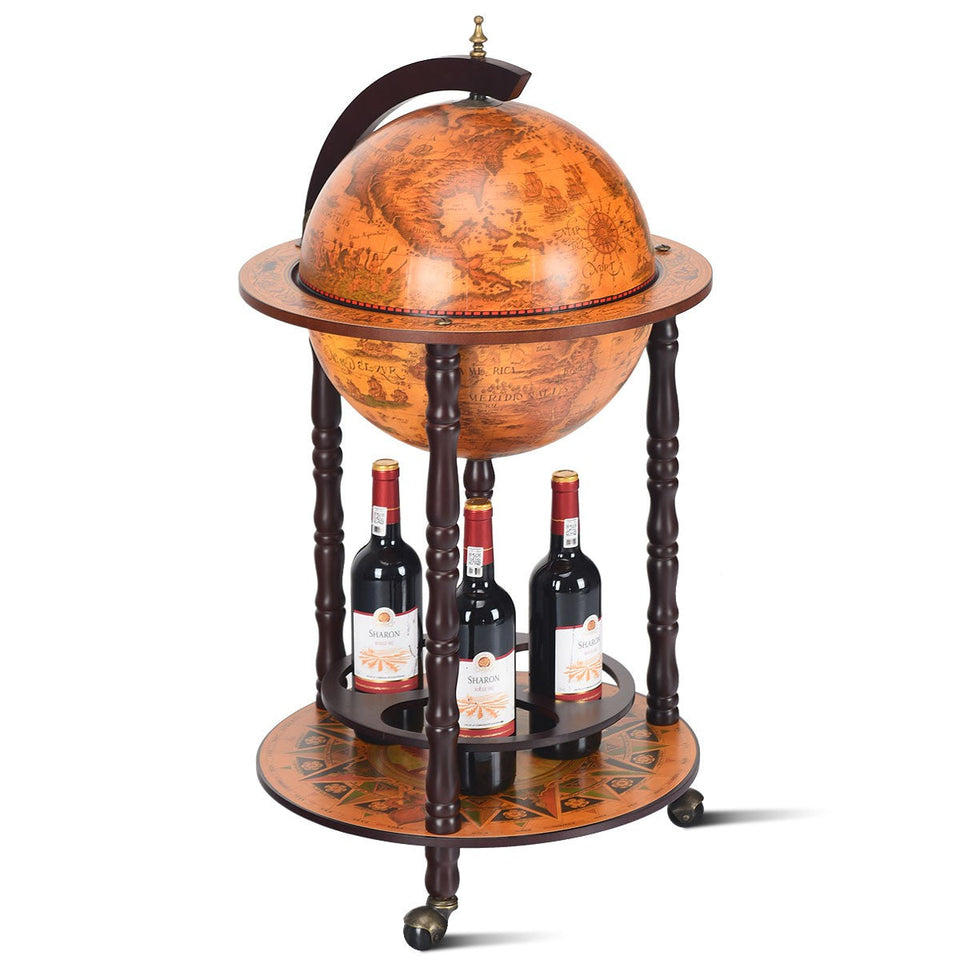 Italian Styled, Globe Drinks Cabinet with Wheels-COSTWAY