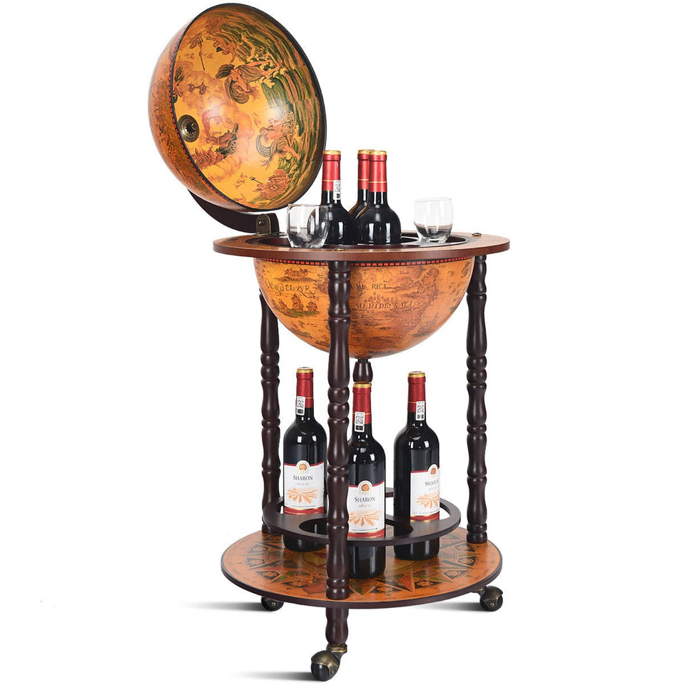 Italian Styled, Globe Drinks Cabinet with Wheels-COSTWAY