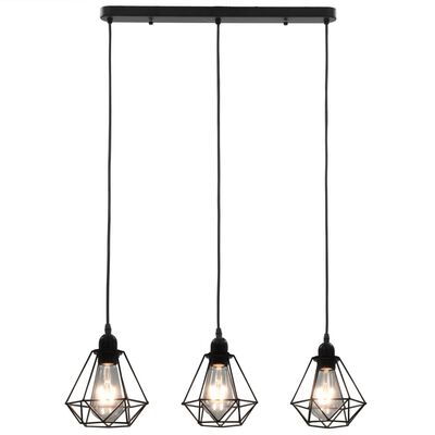 Pendant Ceiling Lamp with Diamond Design Black 3 x E27 Bulbs