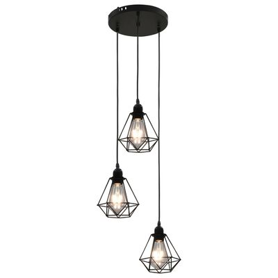 Pendant Ceiling Lamp with Diamond Design Black 3 x E27 Bulbs