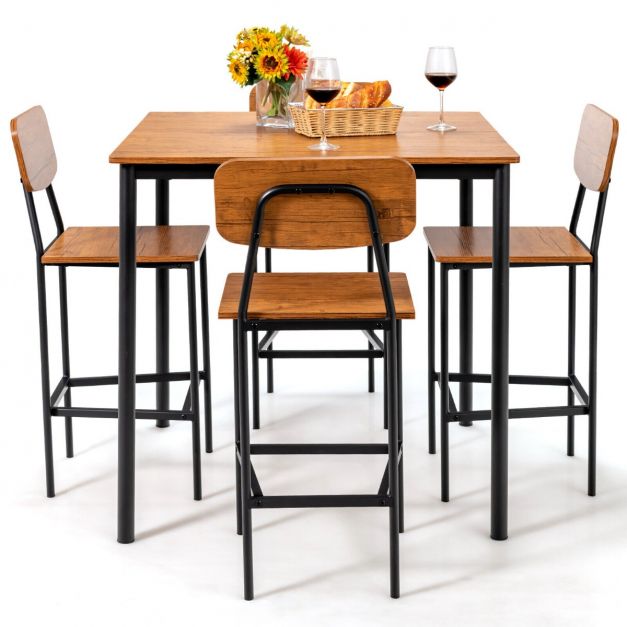 Industrial Dining Set Bar Table and 4 Stools - Lavish Kitchen Isle