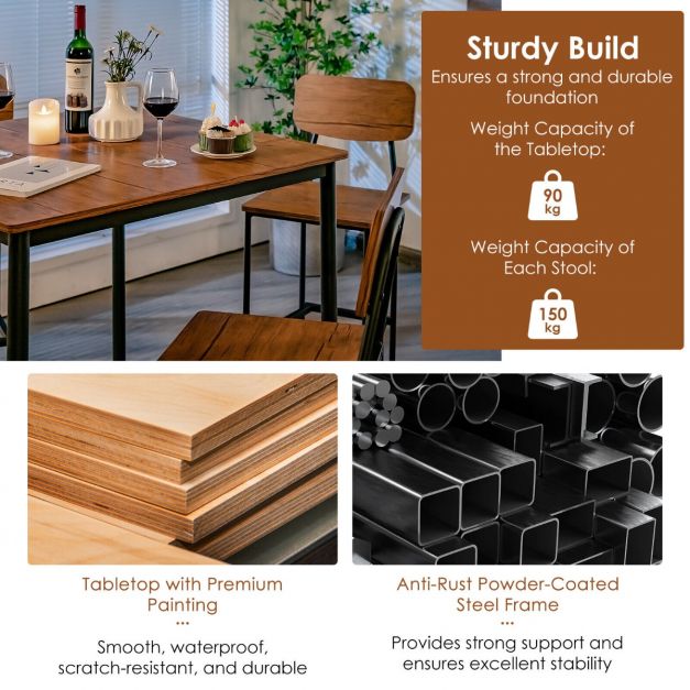 Industrial Dining Set Bar Table and 4 Stools - Lavish Kitchen Isle