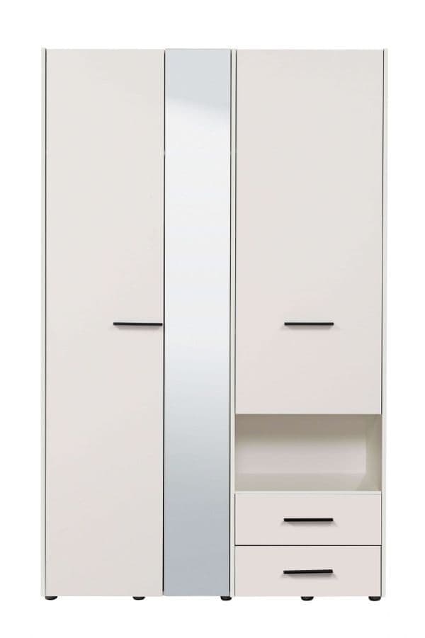 Lavish Kitchen Island 3 Door Mirrored Wardrobe and 2 Drawers in Gloss White