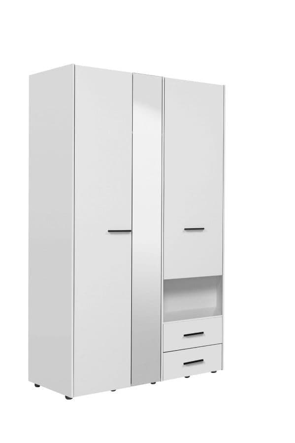 Lavish Kitchen Island 3 Door Mirrored Wardrobe and 2 Drawers in Gloss White