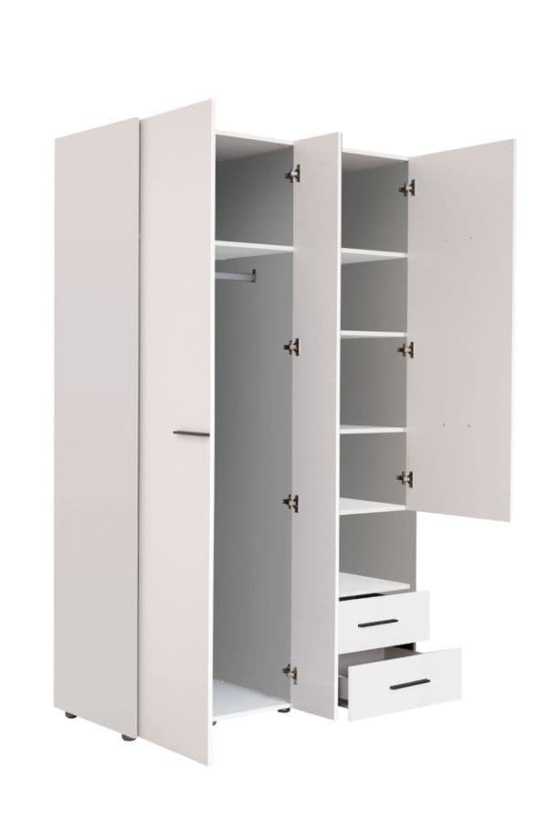 Lavish Kitchen Island 3 Door Mirrored Wardrobe and 2 Drawers in Gloss White