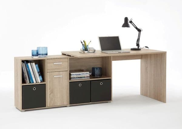 Lavish Kitchen Island L Shaped Corner Desk with Storage in Oak Effect, Office Desk, Home Office Desk