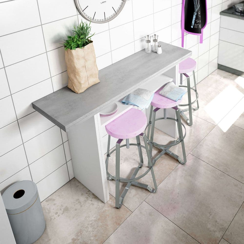 Extending Folding Breakfast Bar Kitchen Table – Grey White Space Saving Dining - Lavish Kitchen Isle
