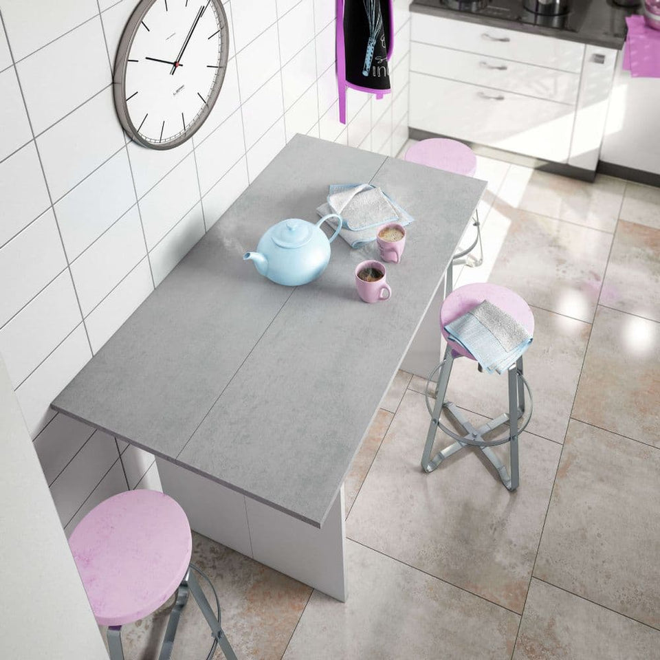 Extending Folding Breakfast Bar Kitchen Table – Grey White Space Saving Dining - Lavish Kitchen Isle