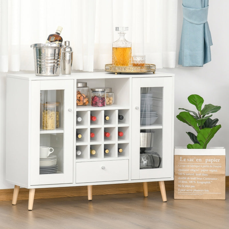 Modern Sideboard Cabinet Kitchen Cupboard with Glass Doors, Drawer & Wine Rack