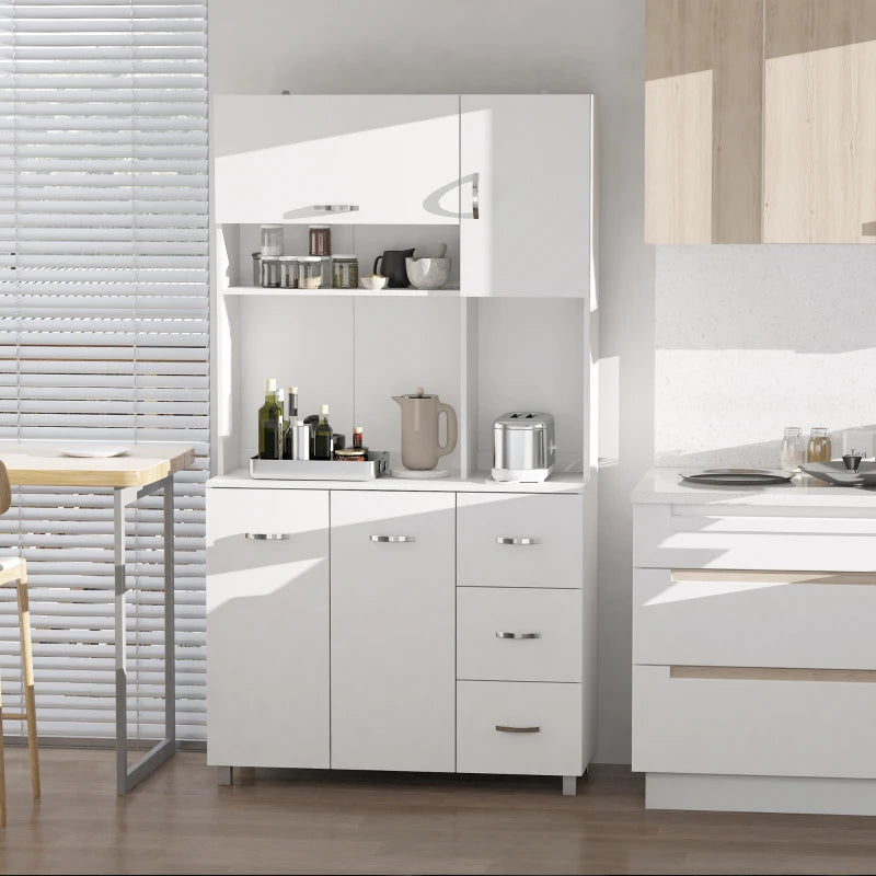 Freestanding Kitchen Storage Unit w/ Cupboard Open Compartments - White