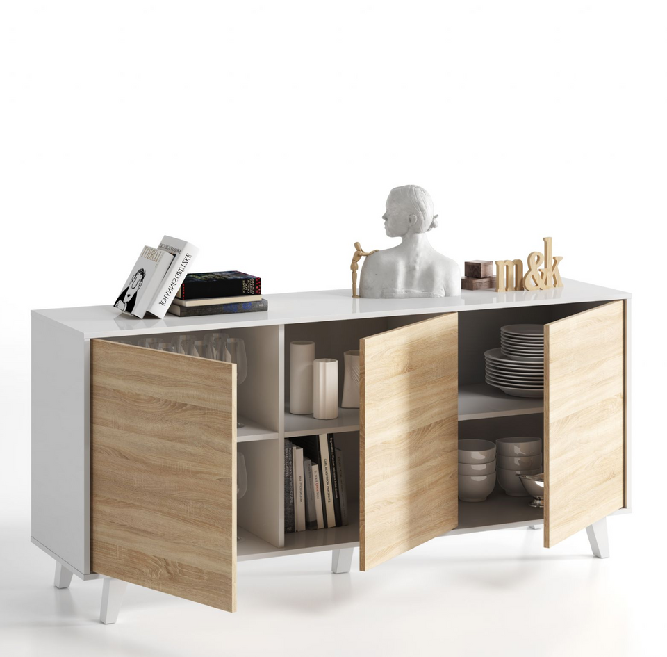 White Sideboard with Oak Effect