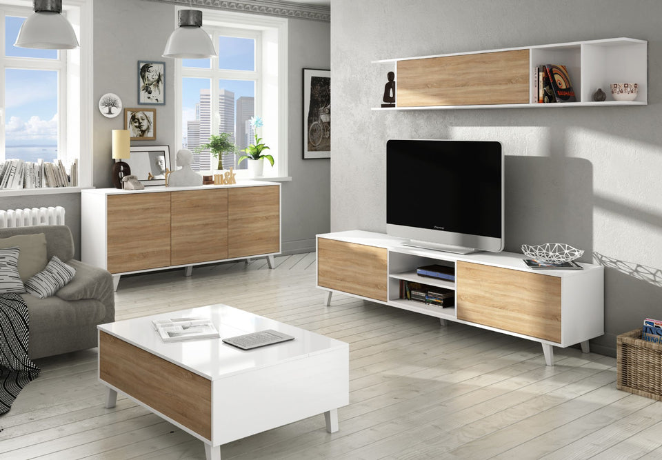 White Sideboard with Oak Effect