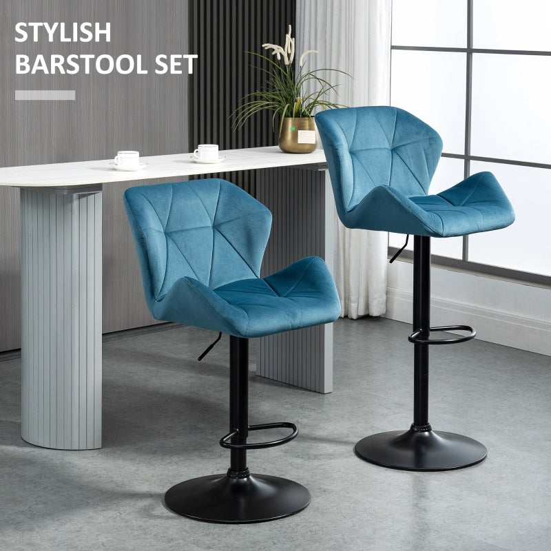 Set of 2 Adjustable Velvet Bar Stools Stylish Breakfast Stools for Kitchen, Home Bar, and Café with Footrest