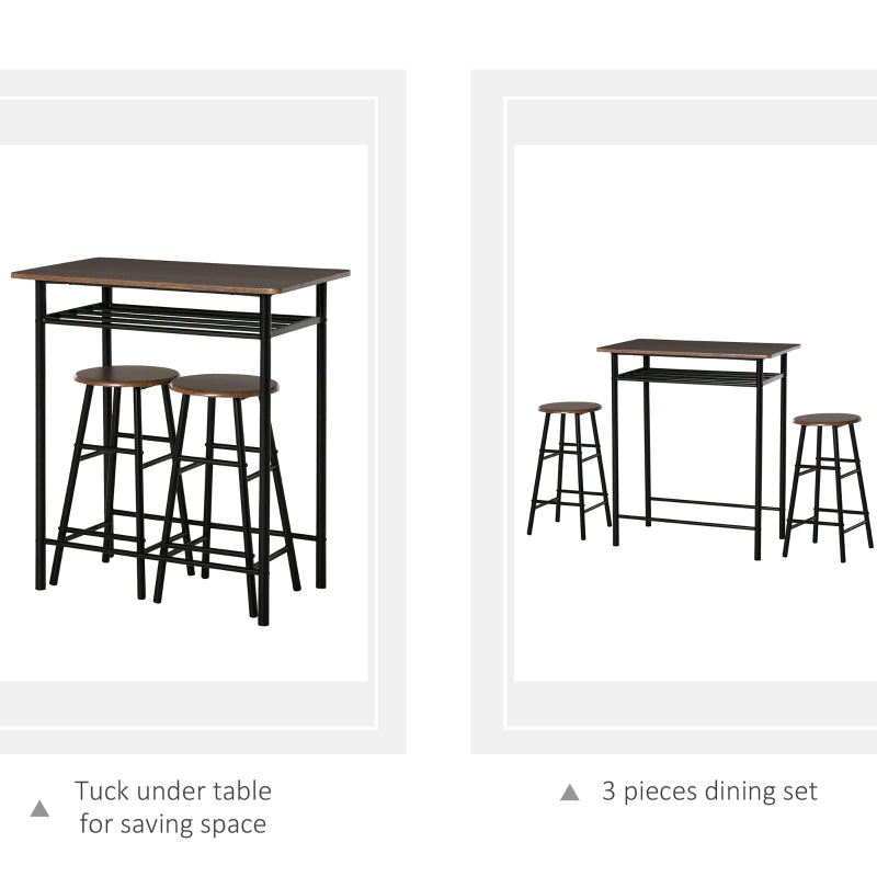3-Piece Dining Kitchen Set with 1 Table and 2 Matching Chairs for Home Pub Cafe