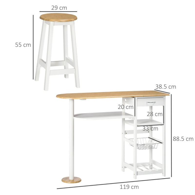 3 Piece Breakfast Bar table and Stools with Storage Shelf