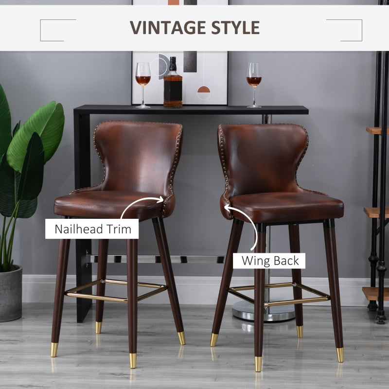 Set of 2 PU Leather Vintage Counter-Height Bar Chair