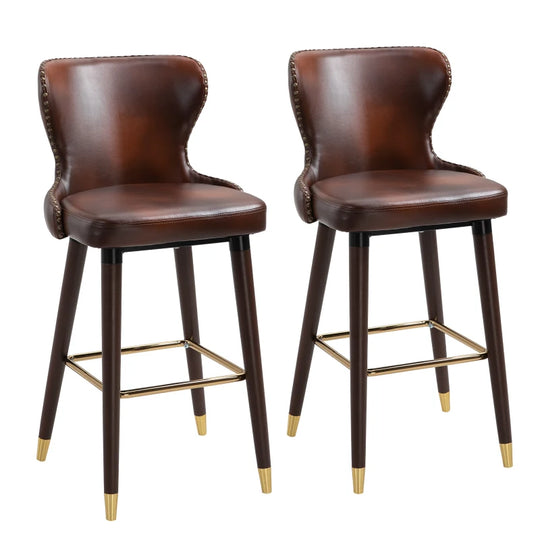 Set of 2 PU Leather Vintage Counter-Height Bar Chair
