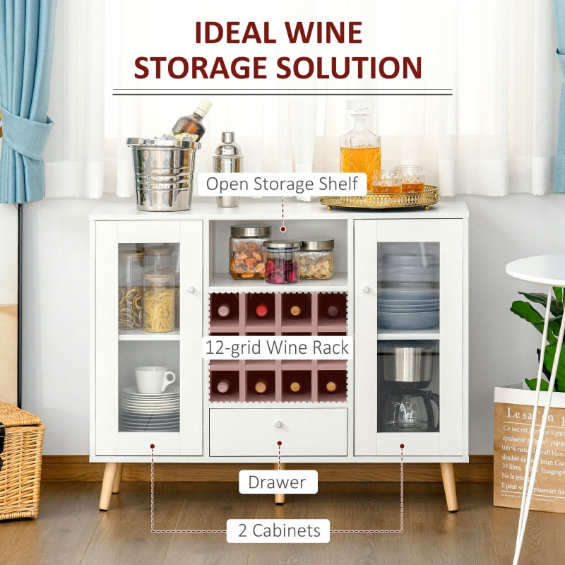 Modern Sideboard Cabinet Kitchen Cupboard with Glass Doors, Drawer & Wine Rack